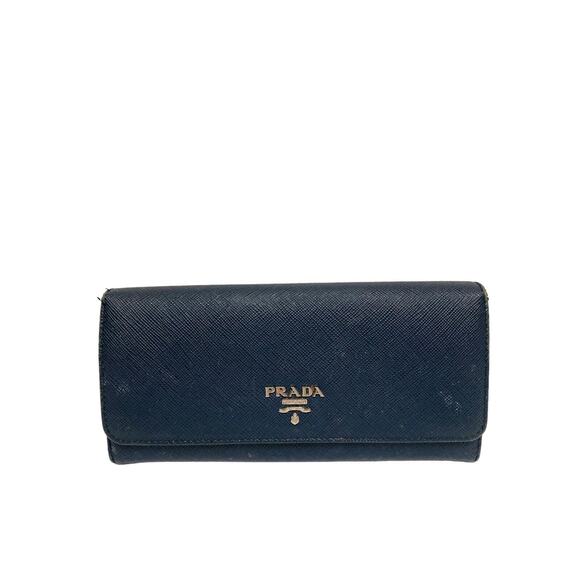 PRADA Blue Continental Saffiano-Textured Leather Long Wallet - Picture 1 of 9